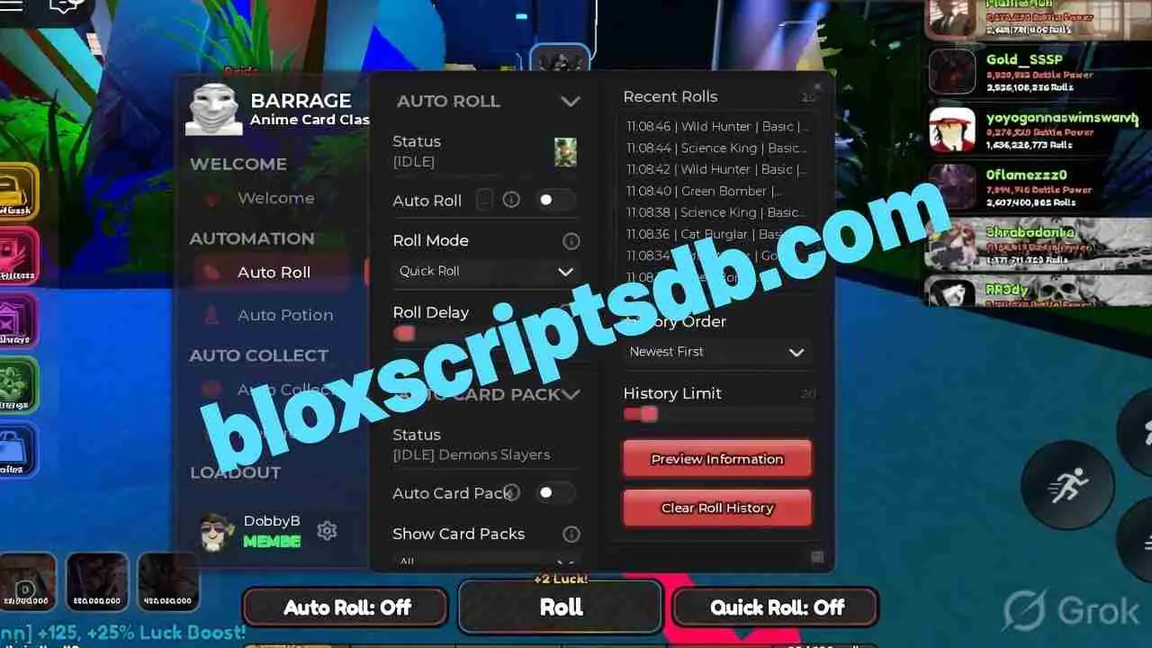 Anime Card Clash Script | Barrage Hub | Auto Roll, Auto Collect