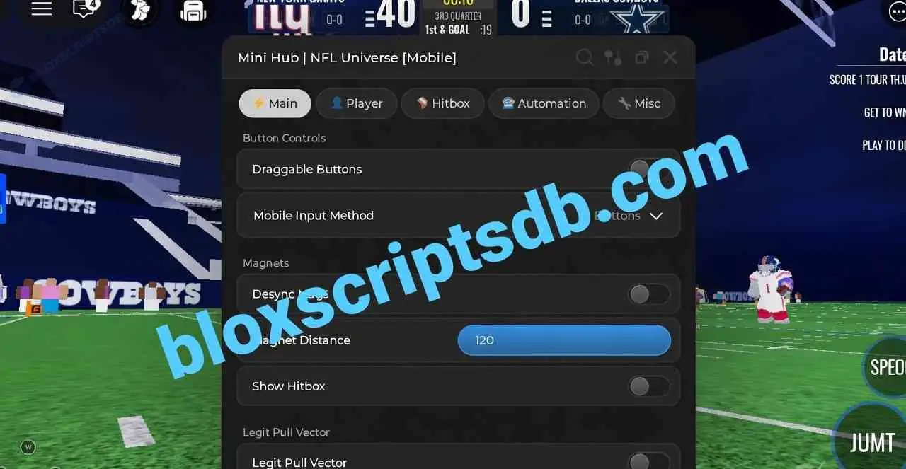 NFL Universe Football Script | Mini Hub | Pull Vector, Dive Boost