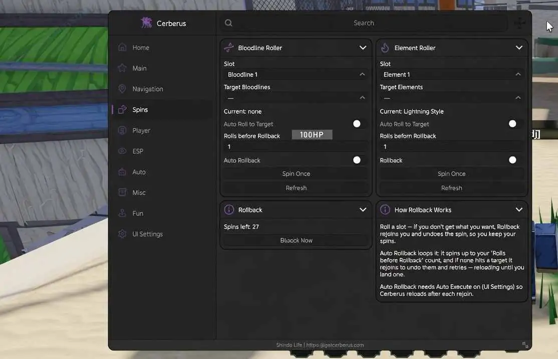 Cerberus Hub Shindo Life Script [ROLLBACK  AUTOFARM]